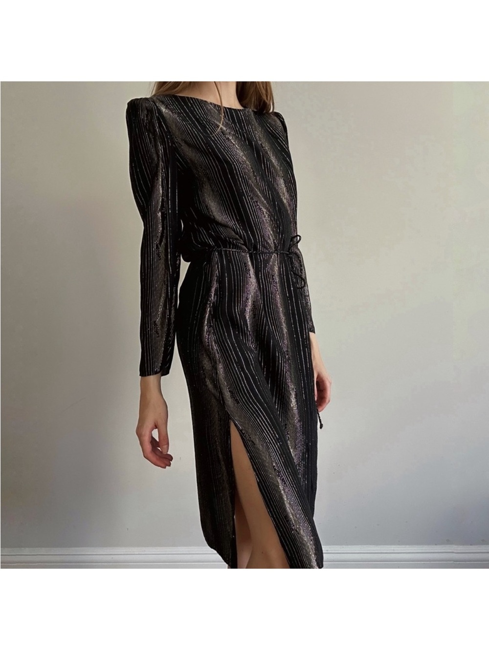 Vintage 1980s/90s Black Metallic Striped Statement Dress